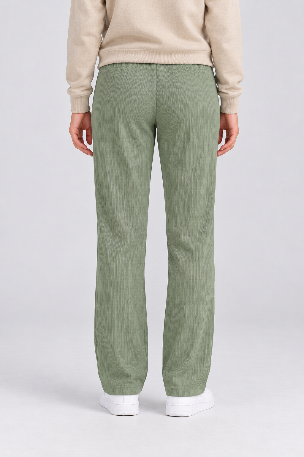Women’s Green Rib Knit Regular Fit Lower – Comfortable Casual Pants