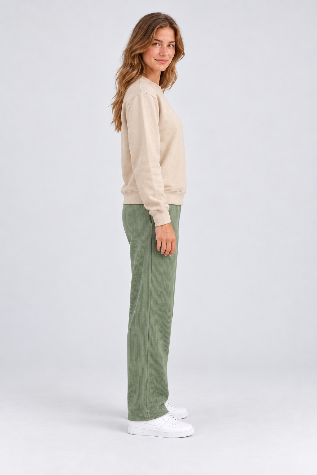 Women’s Green Rib Knit Regular Fit Lower – Comfortable Casual Pants