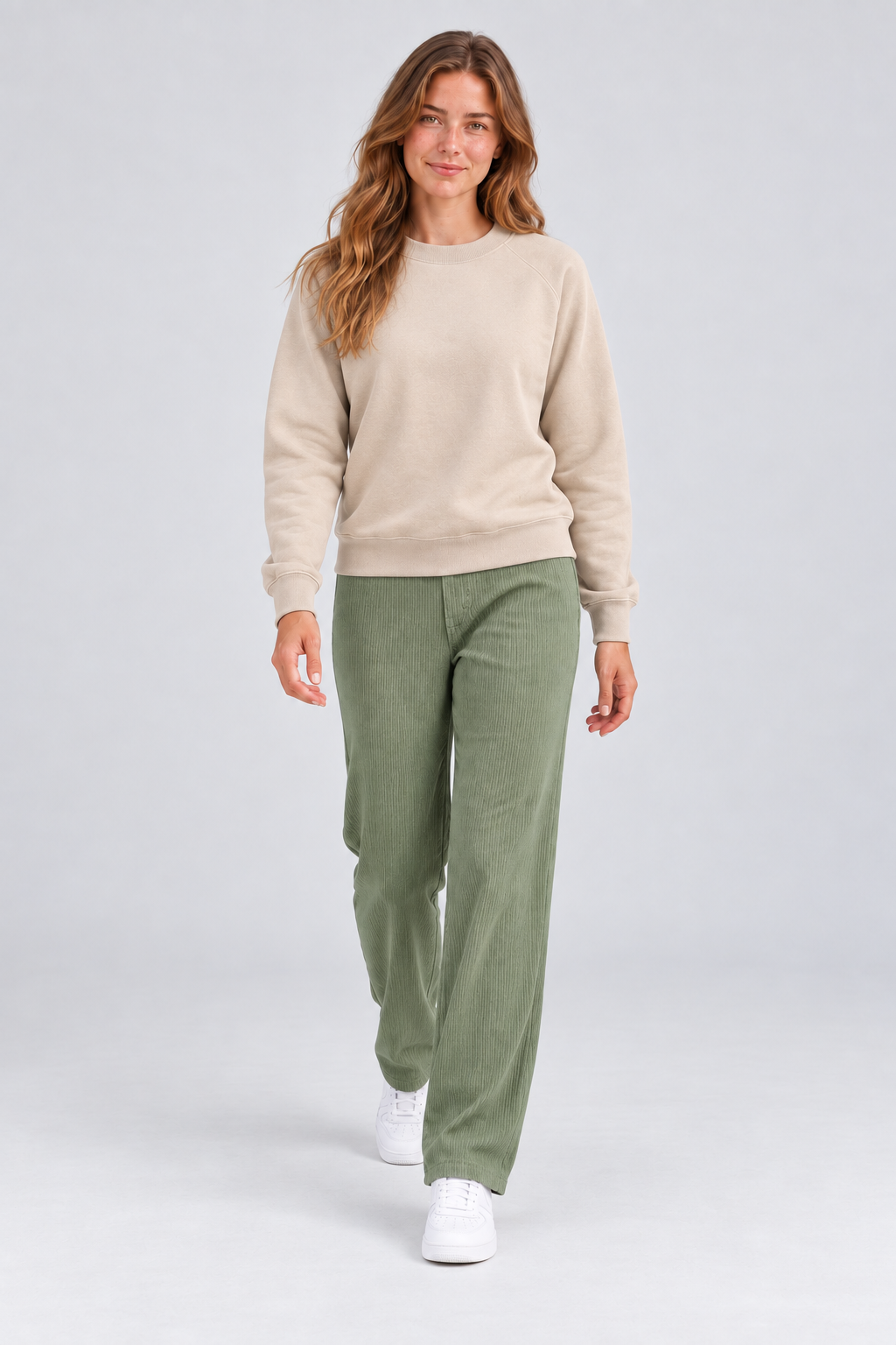 Women’s Green Rib Knit Regular Fit Lower – Comfortable Casual Pants