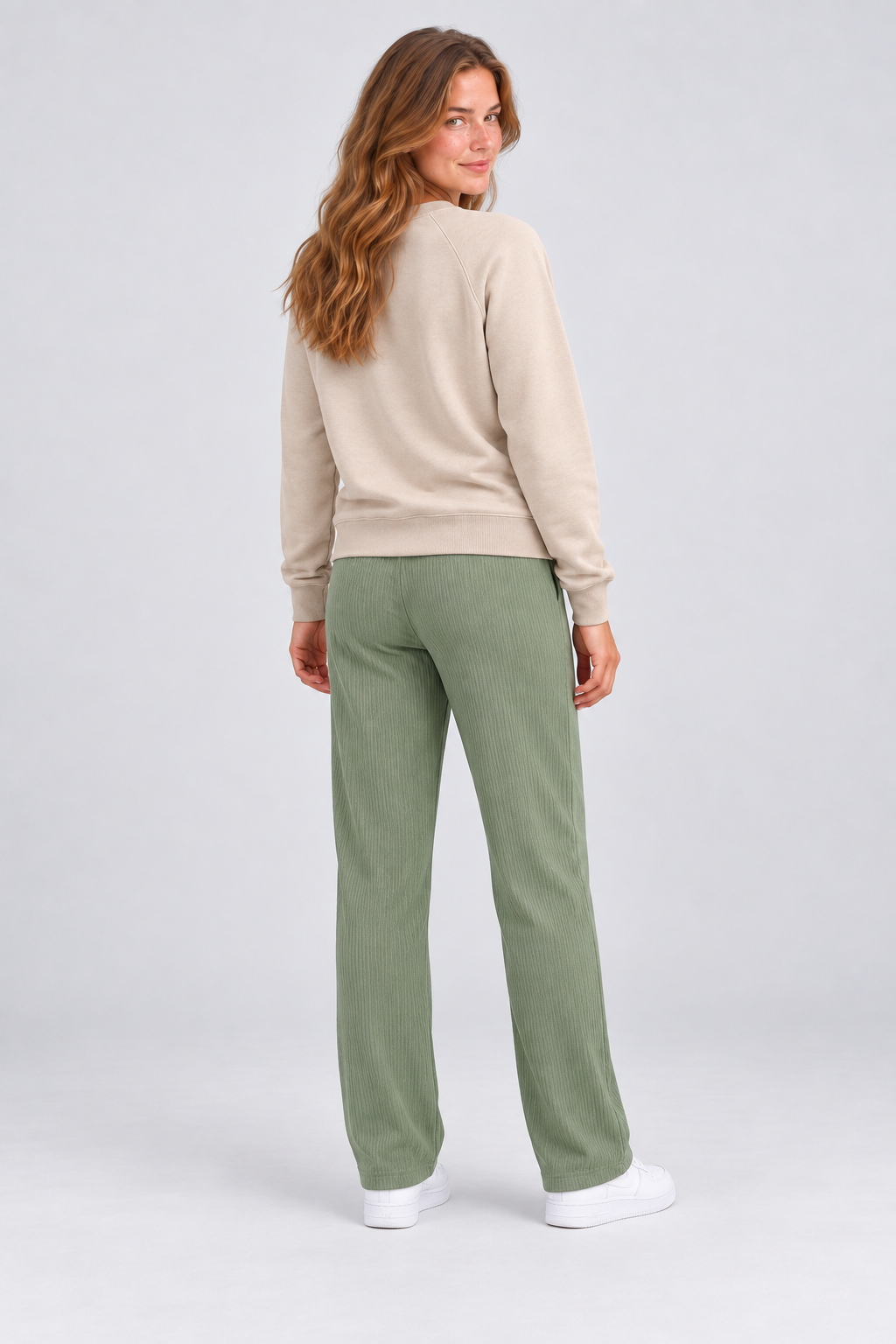 Women’s Green Rib Knit Regular Fit Lower – Comfortable Casual Pants