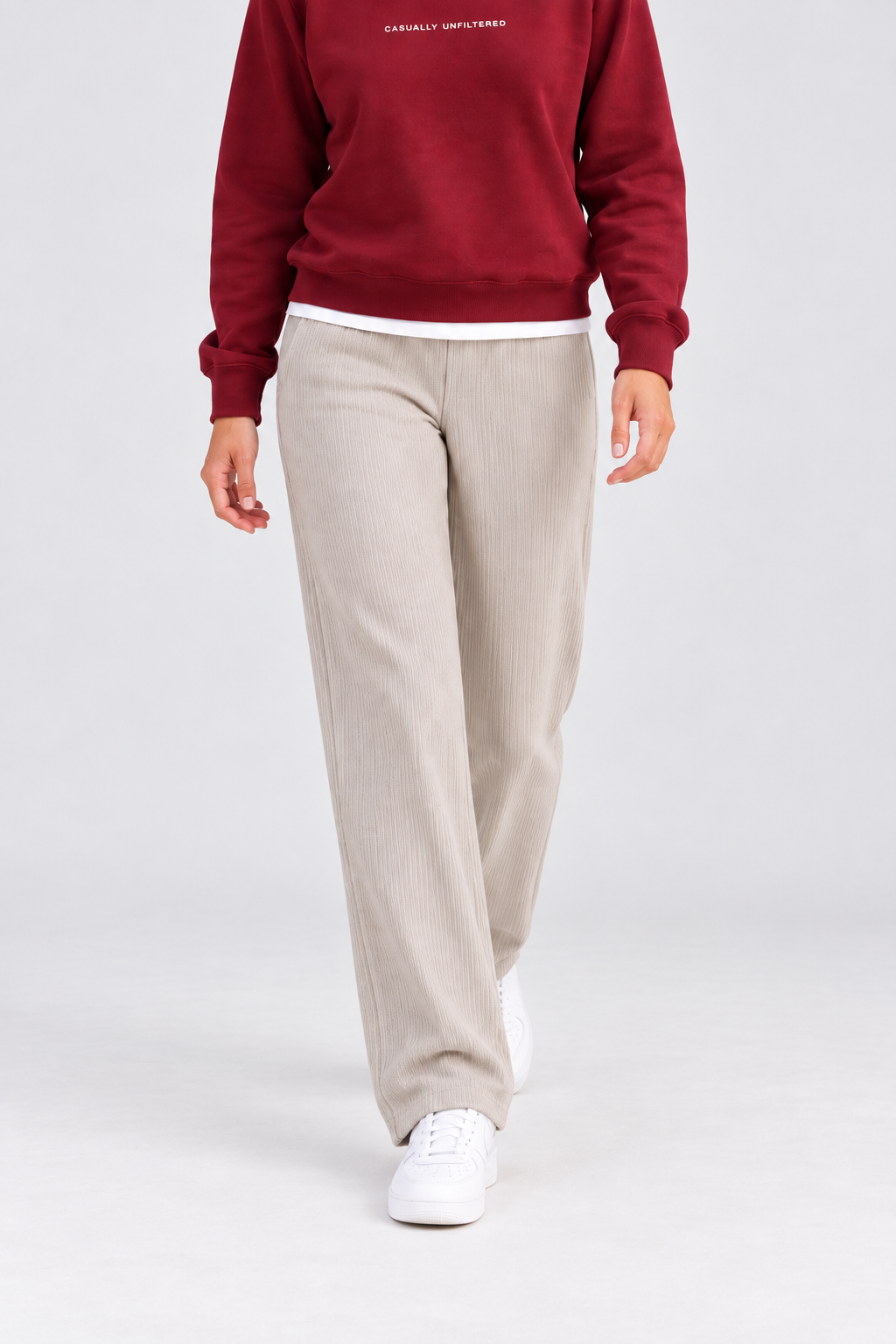 Women’s Light Sand Rib Knit Regular Fit Lower – Comfortable Casual Pants
