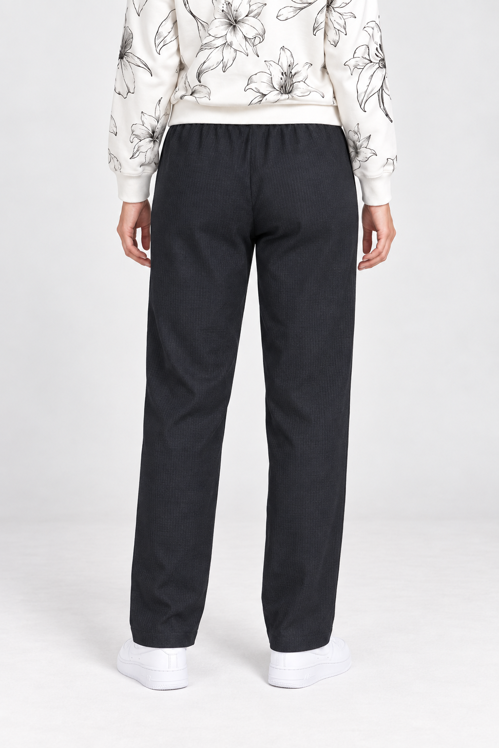 Women’s Black Brushed Seersucker Regular Fit Lower – Comfortable Knitted Casual Pants
