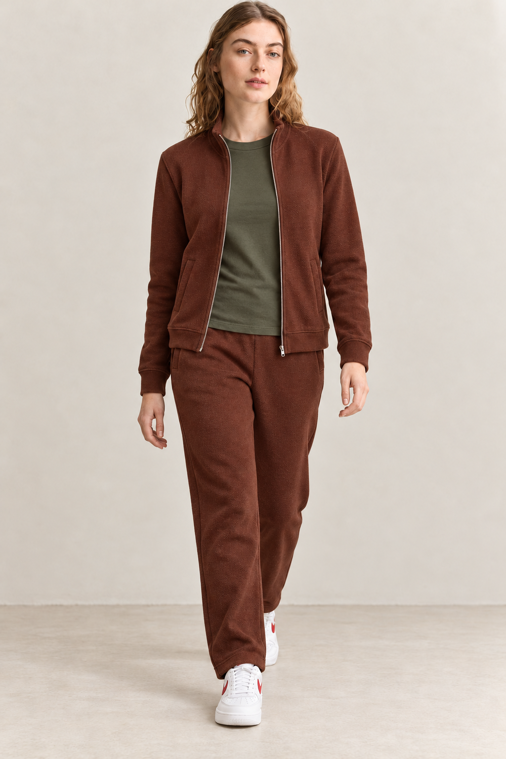 Women’s Deep Rust Knitted Straight-Leg Track Pants – Tracksuit Set Lower