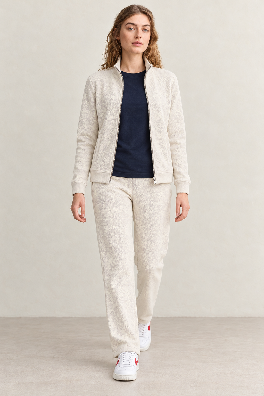 Women’s Vanilla Knitted Straight-Leg Track Pants with Side Pockets – Tracksuit Set Lower