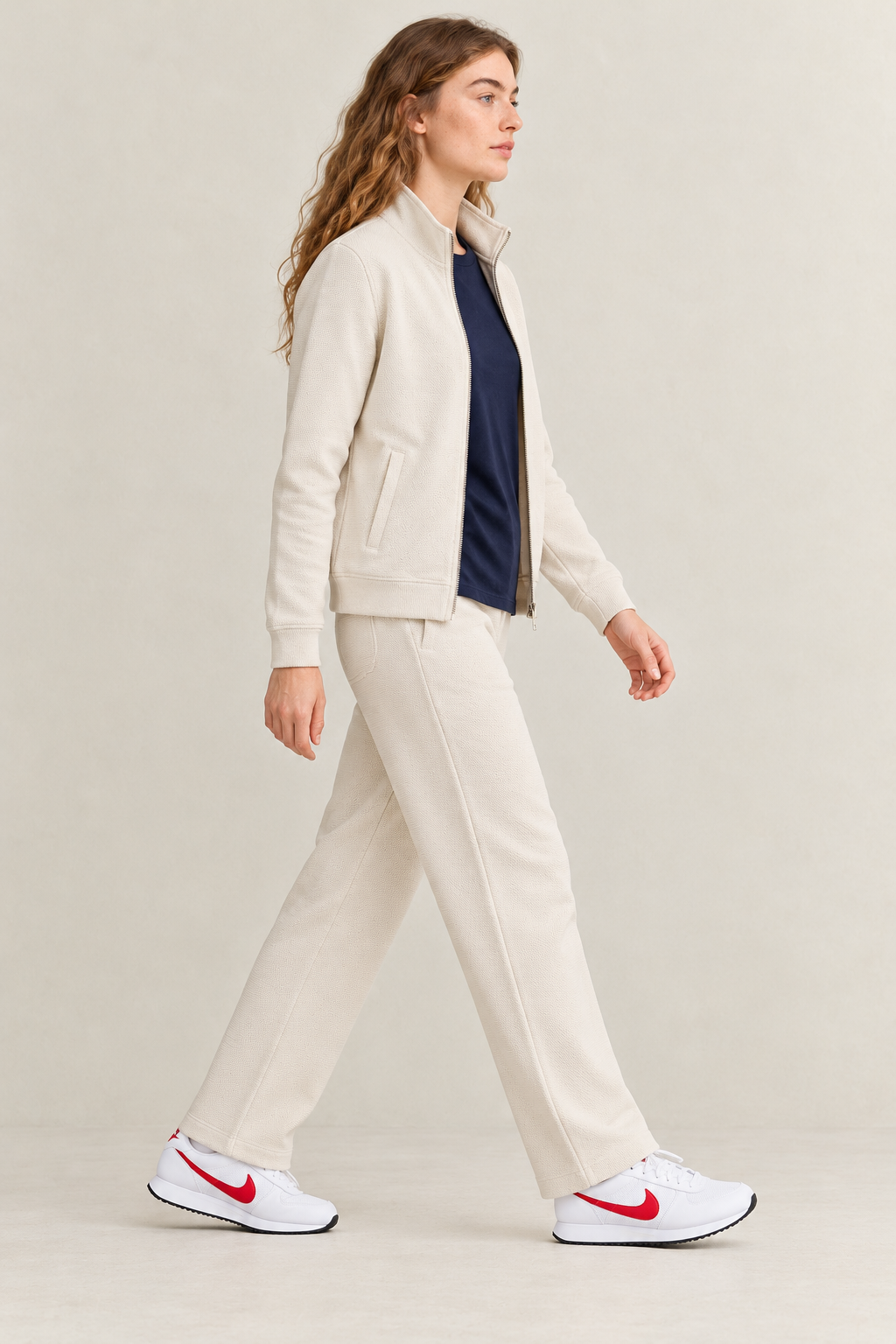 Women’s Vanilla Knitted Straight-Leg Track Pants with Side Pockets – Tracksuit Set Lower
