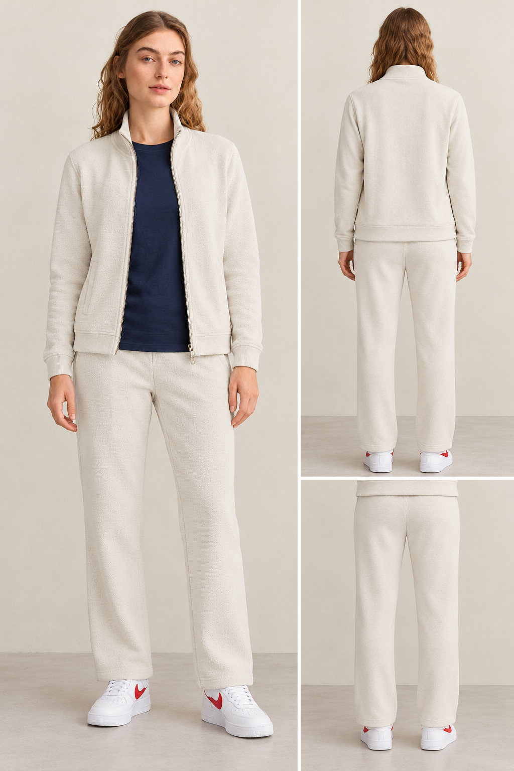 Women’s Vanilla Knitted Straight-Leg Track Pants with Side Pockets – Tracksuit Set Lower