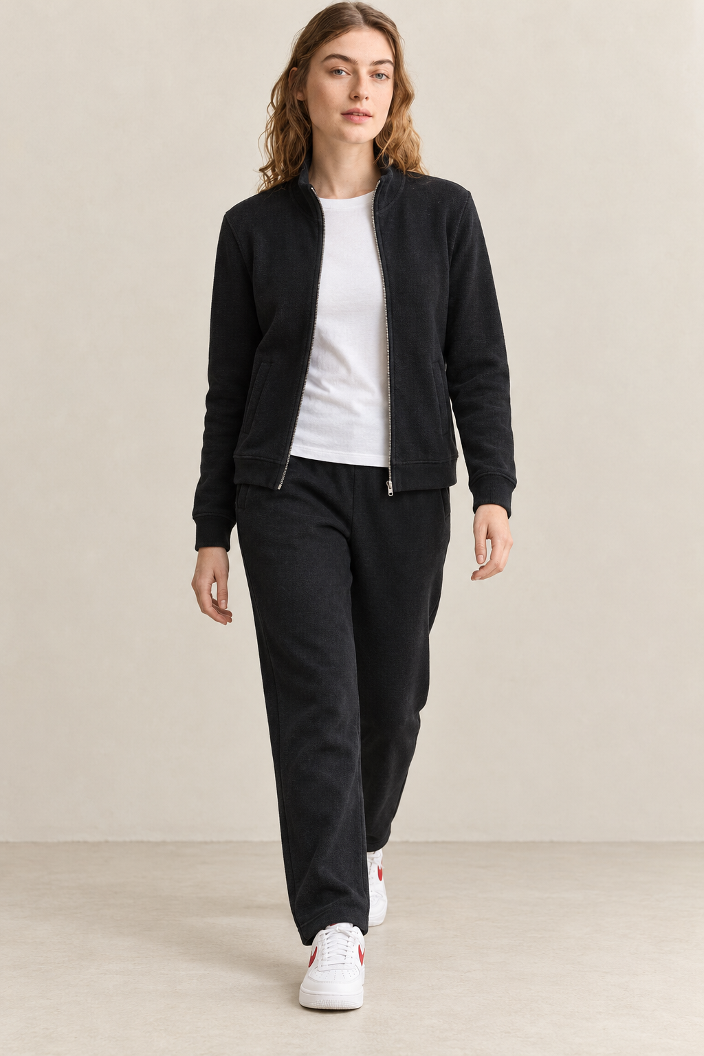 Women’s Black Knitted Straight-Leg Track Pants – Tracksuit Set Lower