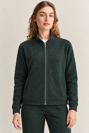 Women’s Bottle Green Knitted Full-Zip Track Jacket – Tracksuit Set Upper