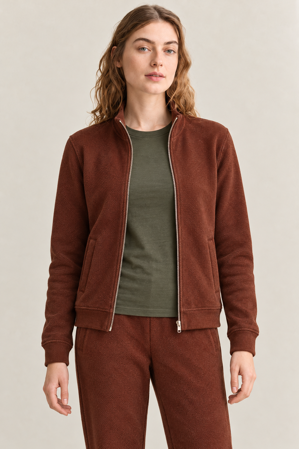 Women’s Deep Rust Knitted Straight-Leg Track Pants – Tracksuit Set Lower