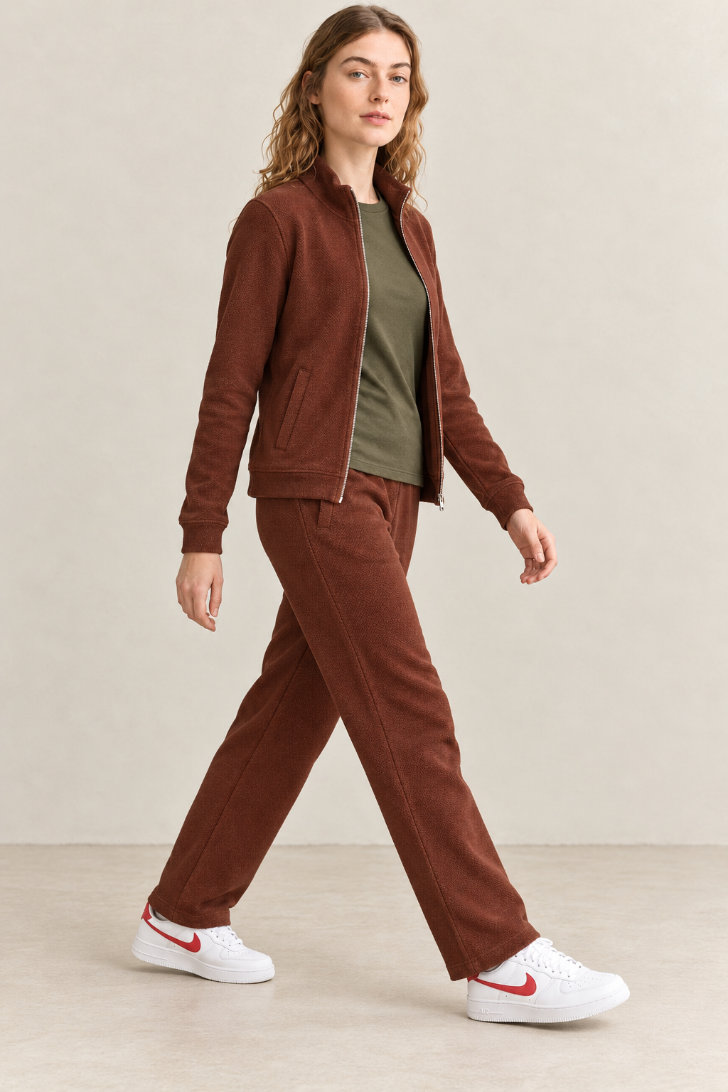 Women’s Deep Rust Knitted Straight-Leg Track Pants – Tracksuit Set Lower