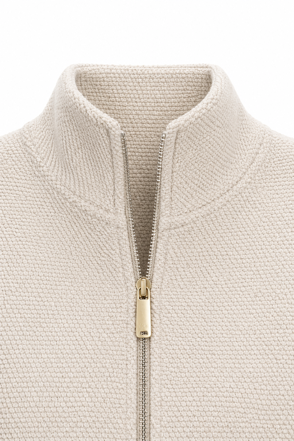 Women’s Vanilla Knitted Full-Zip Track Jacket with Stand Collar – Tracksuit Set Upper