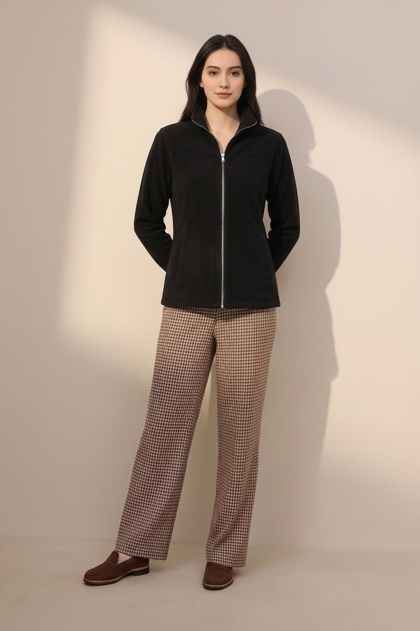 Women Solid Mandarin Neck Sweatshirt