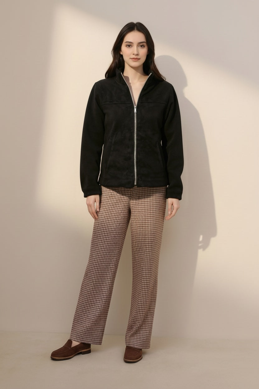 Women Solid Mandarin Neck Sweatshirt