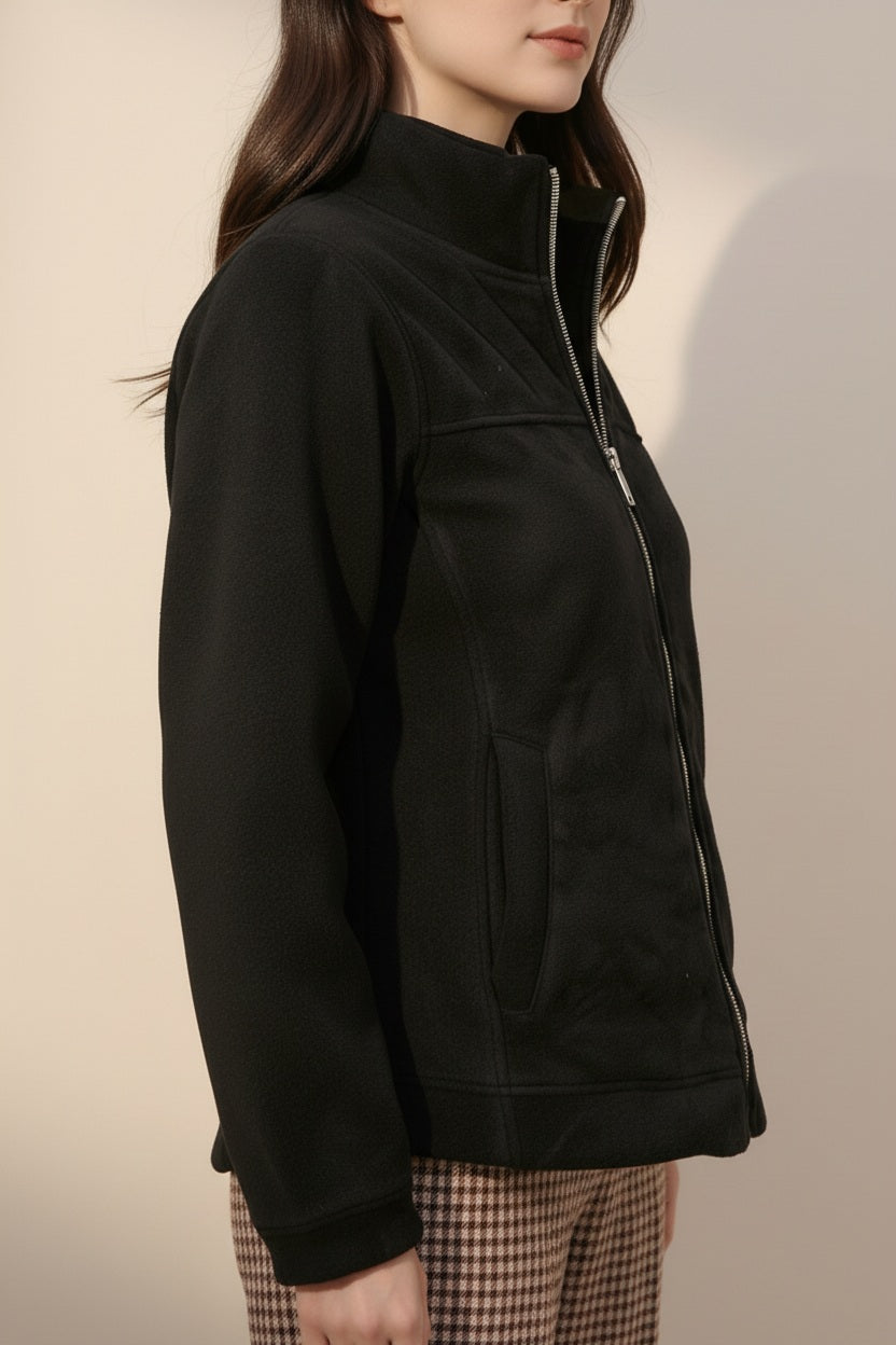 Women Solid Mandarin Neck Sweatshirt