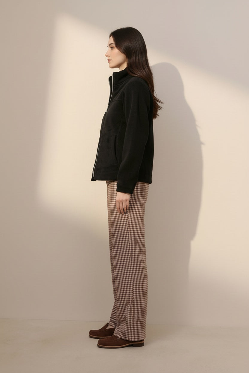 Women Solid Mandarin Neck Sweatshirt