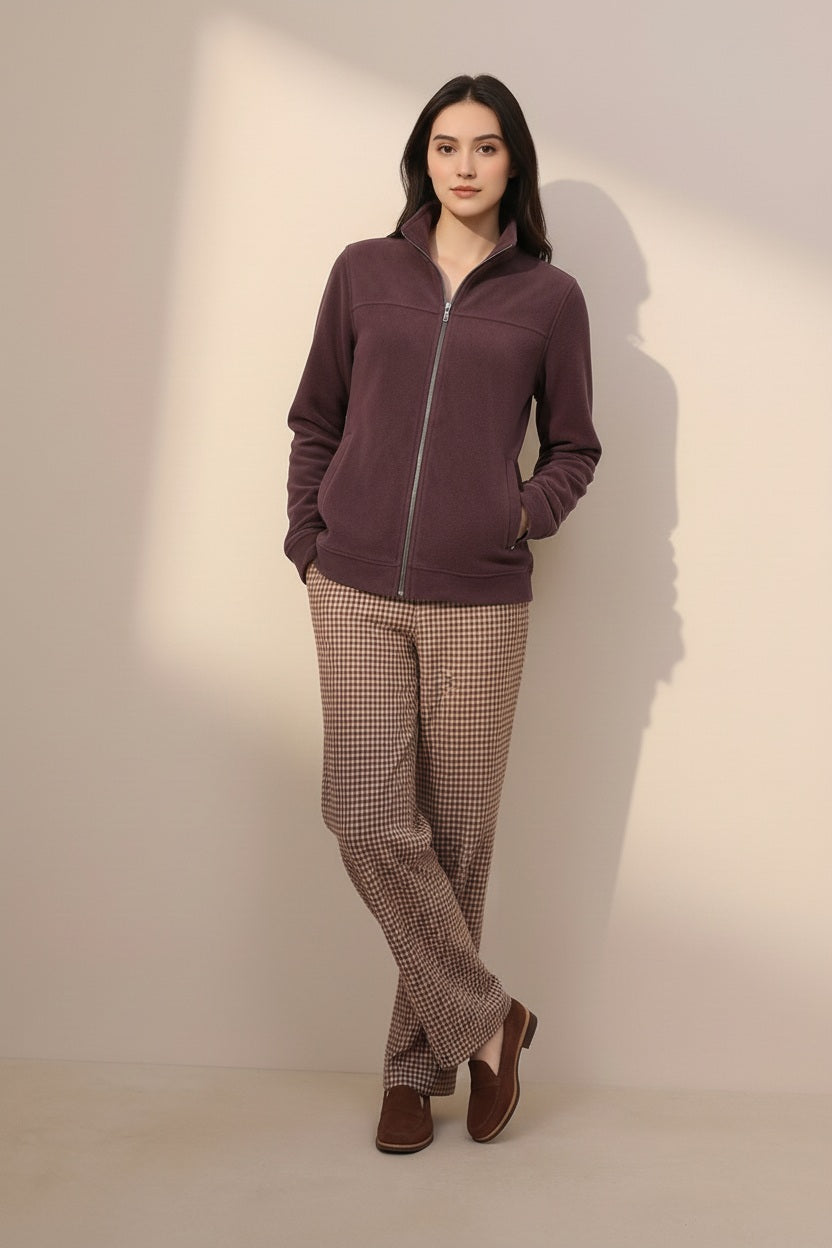 Women Solid Mandarin Neck Sweatshirt