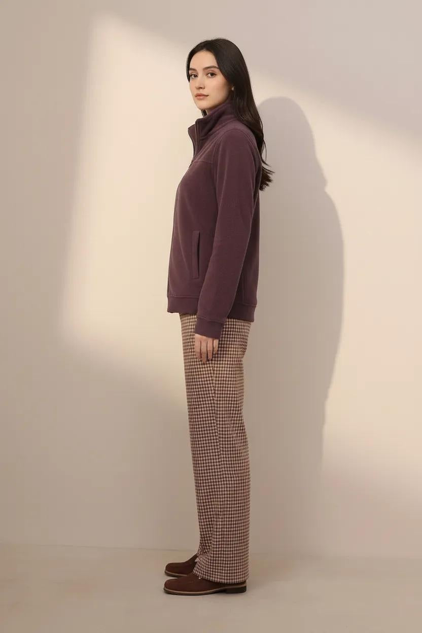 Women Solid Mandarin Neck Sweatshirt