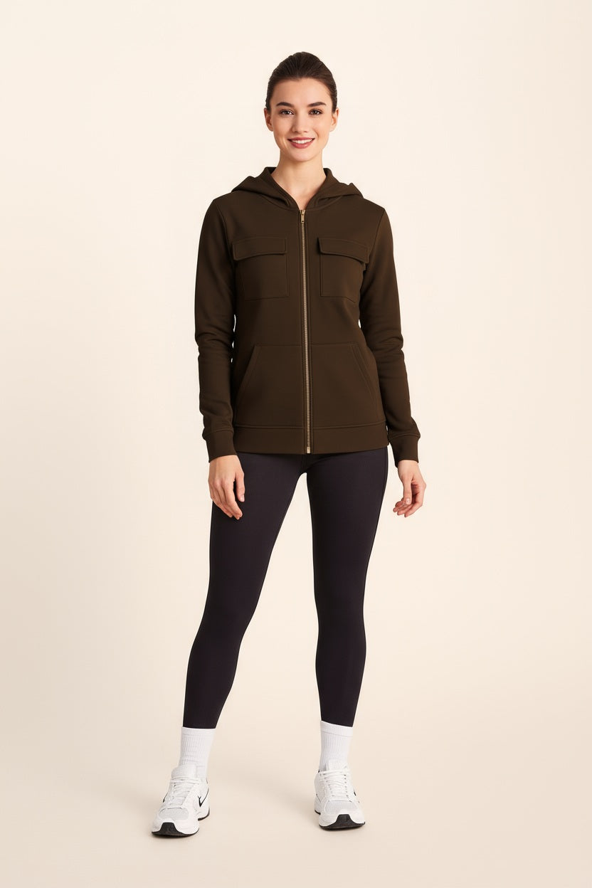 Women Solid Hooded Neck Sweatshirt