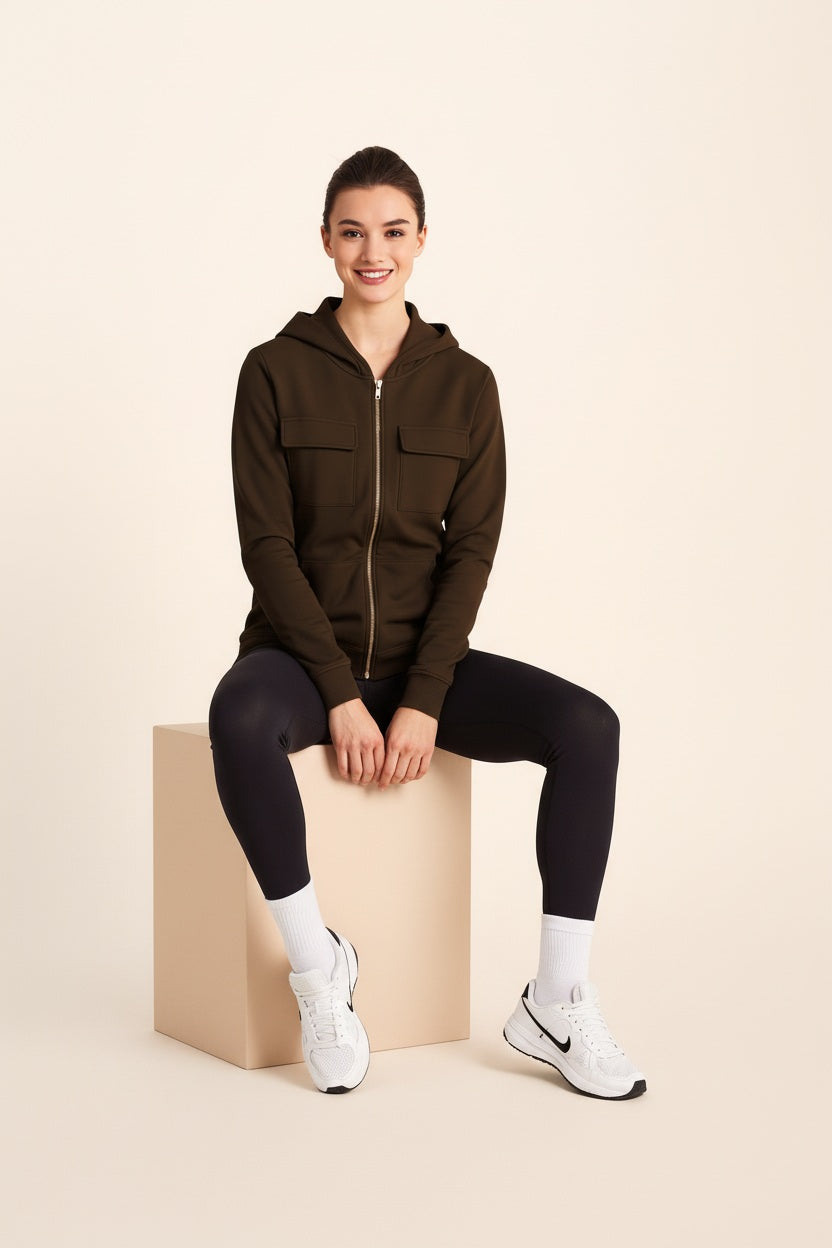 Women Solid Hooded Neck Sweatshirt