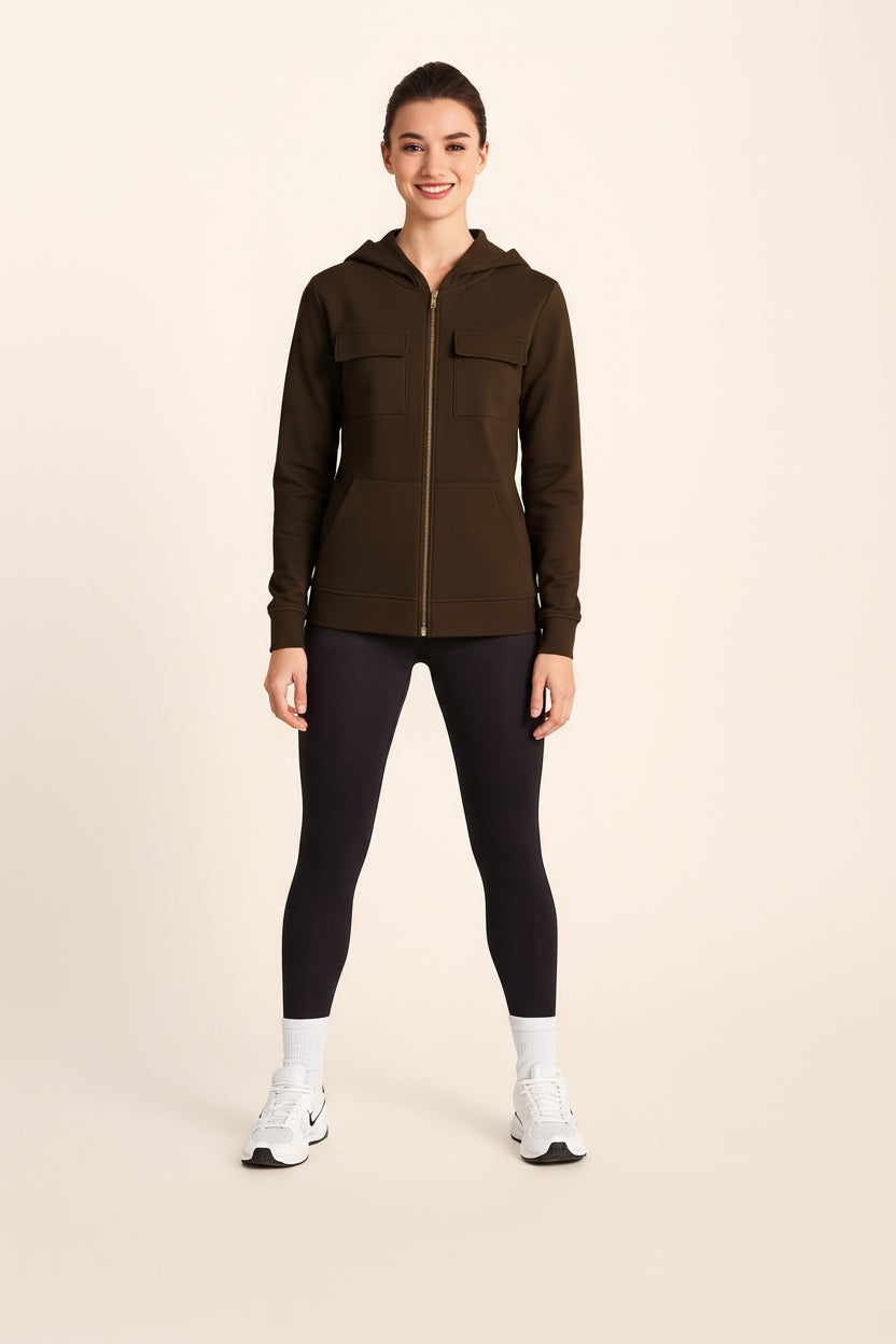 Women Solid Hooded Neck Sweatshirt