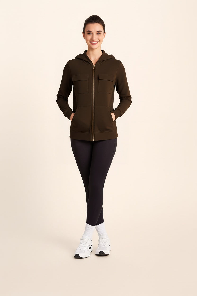 Women Solid Hooded Neck Sweatshirt