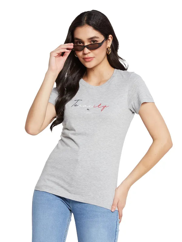 Mettle Women Printed Extended Sleeves Applique T-Shirt