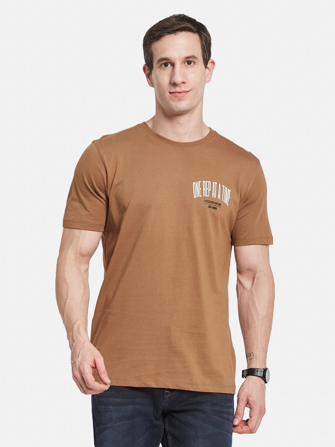 BACK  PRINT ROUND NECK SINGLE JERSEY KNIT T-SHIRT