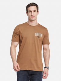 BACK  PRINT ROUND NECK SINGLE JERSEY KNIT T-SHIRT