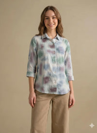 Women Light Teal Printed Casual Shirt