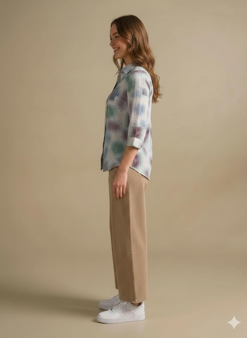 Women Light Teal Printed Casual Shirt