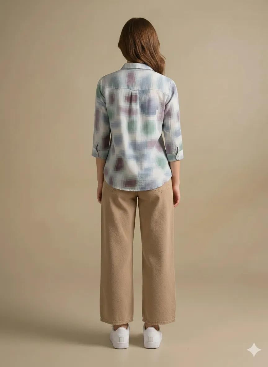 Women Light Teal Printed Casual Shirt