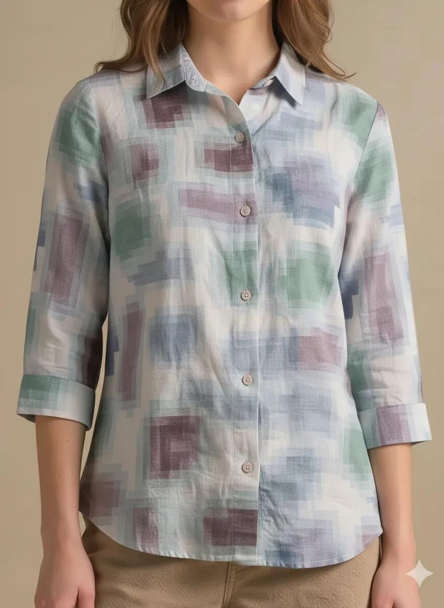 Women Light Teal Printed Casual Shirt