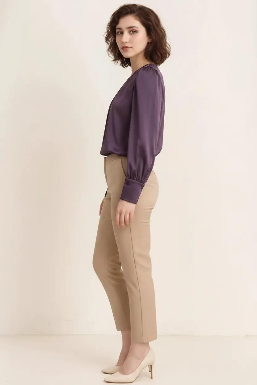 Women Wine Puff Sleeve Cotton Top
