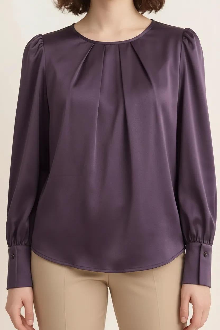 Women Wine Puff Sleeve Cotton Top