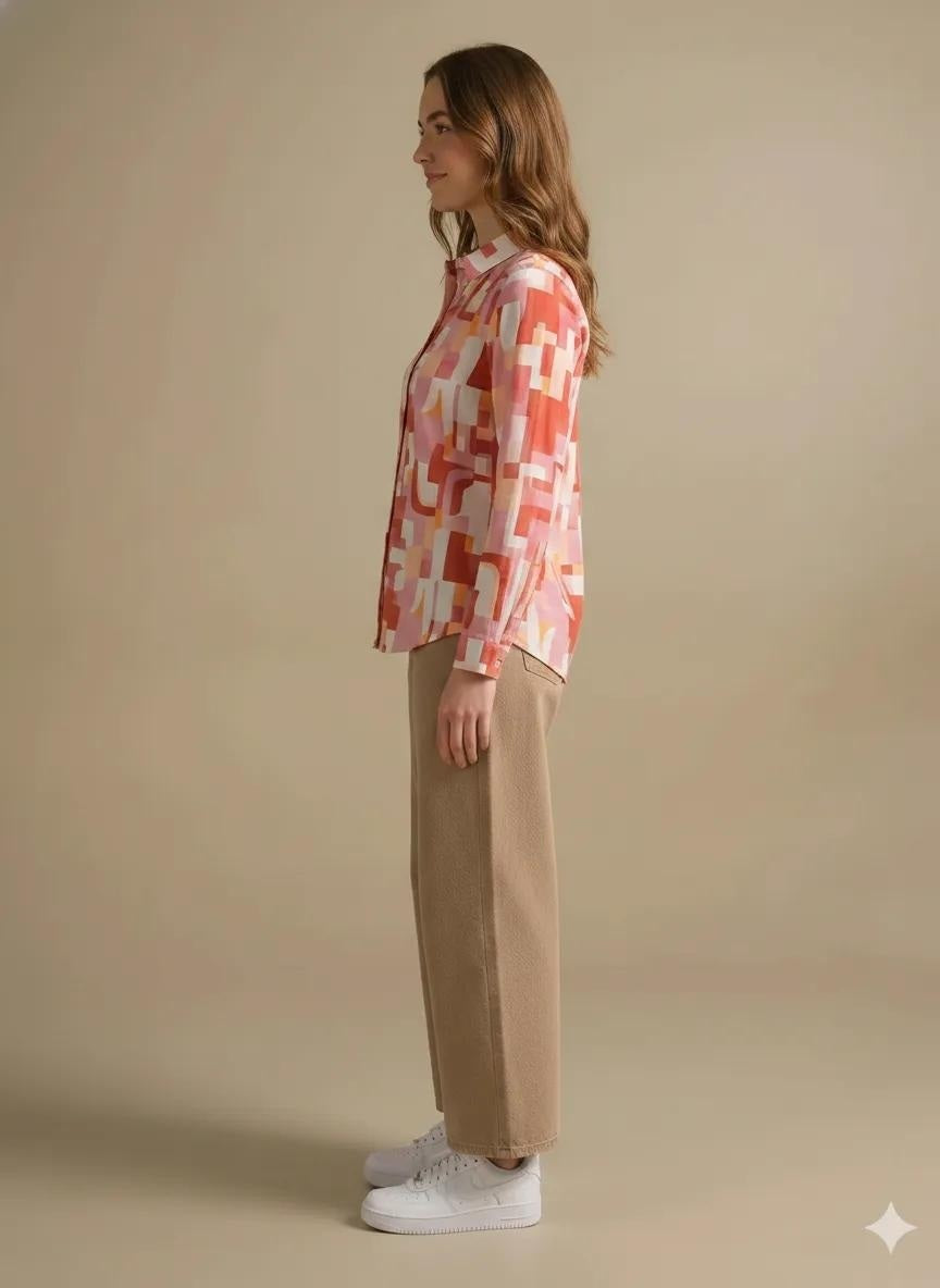 Women Printed Casual Pink Shirt