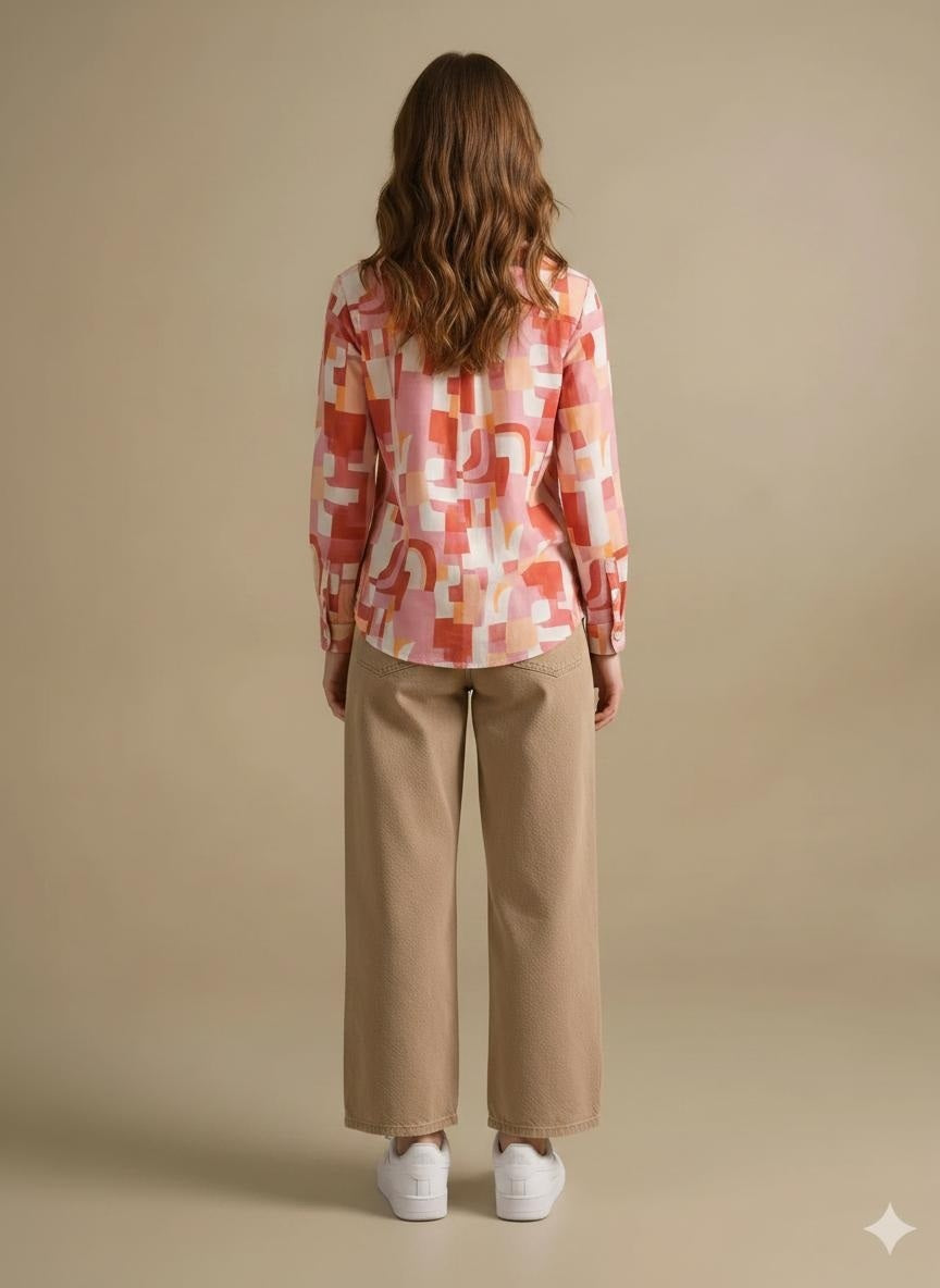 Women Printed Casual Pink Shirt