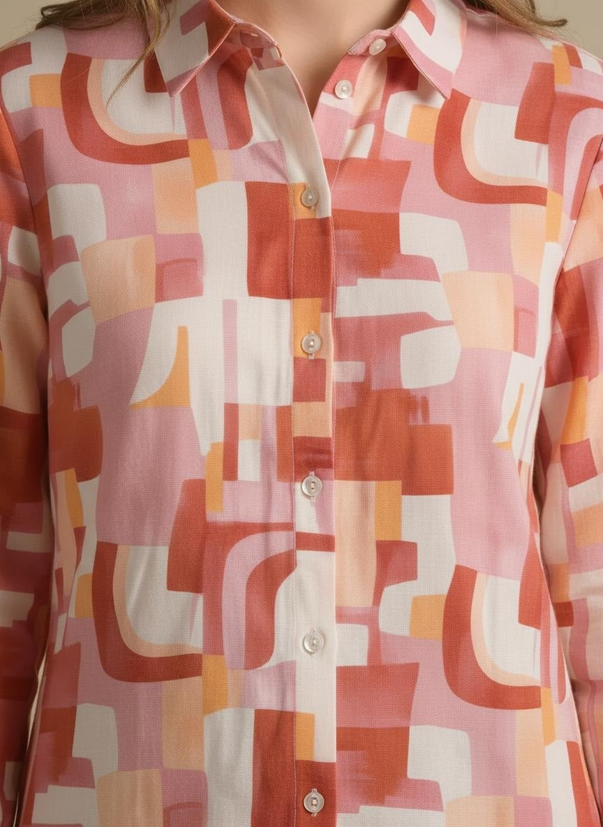 Women Printed Casual Pink Shirt