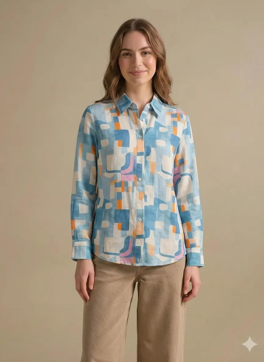Women Teal Printed Casual Shirt
