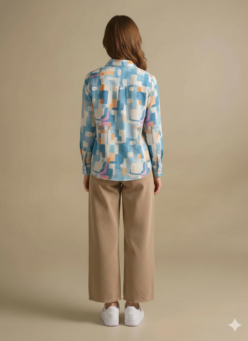Women Teal Printed Casual Shirt