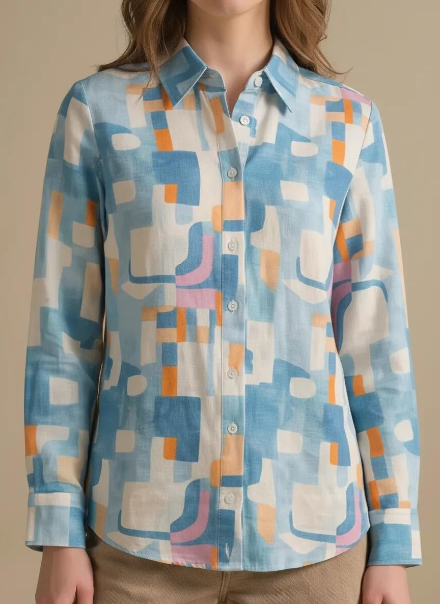 Women Teal Printed Casual Shirt
