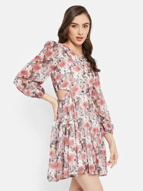 Waist Cut Floral  Print Dress