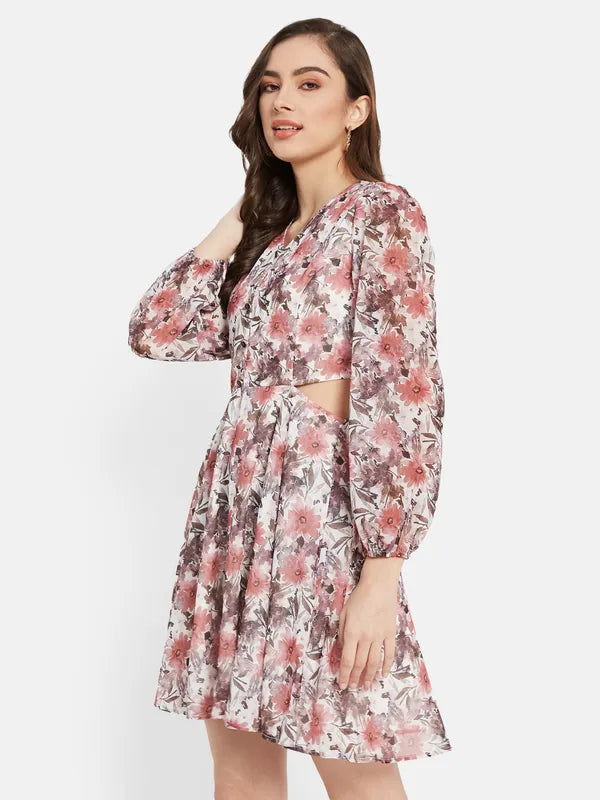 Waist Cut Floral  Print Dress