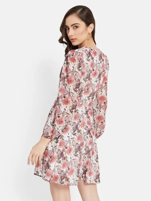 Waist Cut Floral  Print Dress