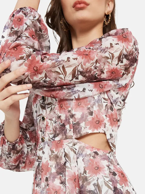 Waist Cut Floral  Print Dress