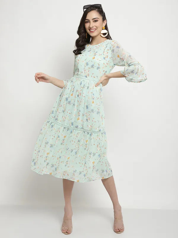 Mettle Floral Print Bell Sleeve Fit Flare Midi Dress