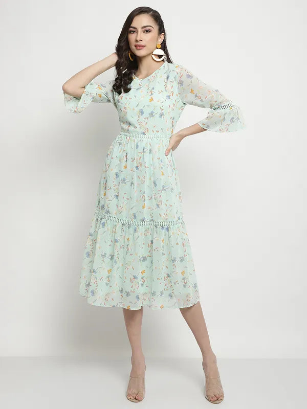 Mettle Floral Print Bell Sleeve Fit Flare Midi Dress