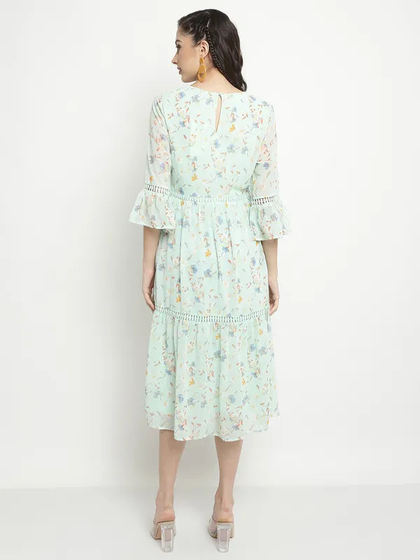 Mettle Floral Print Bell Sleeve Fit Flare Midi Dress