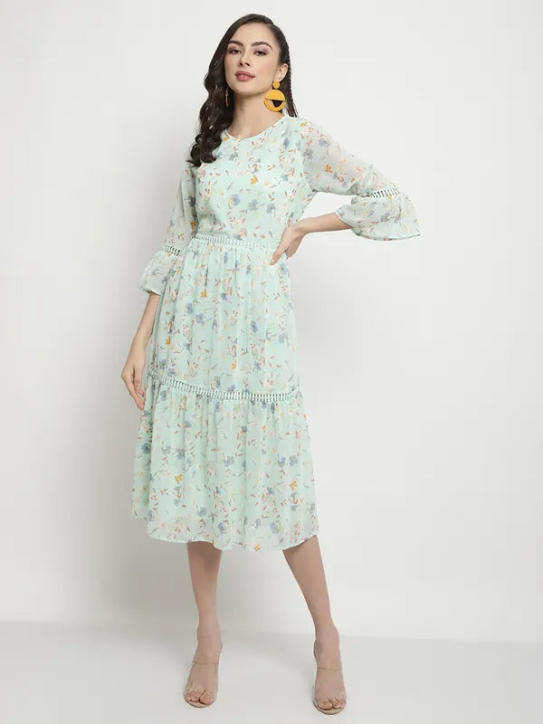 Mettle Floral Print Bell Sleeve Fit Flare Midi Dress