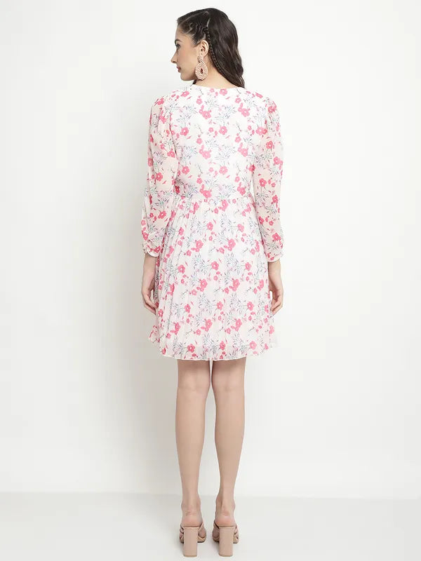 Mettle Floral Printed Puff Sleeve Fit Flare Dress