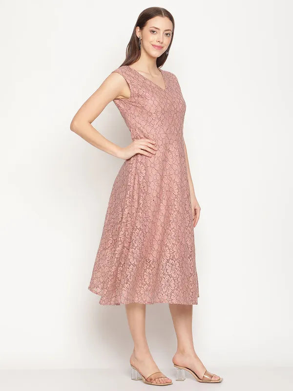 Mettle Women Coral Pink Floral Cotton Midi Dress